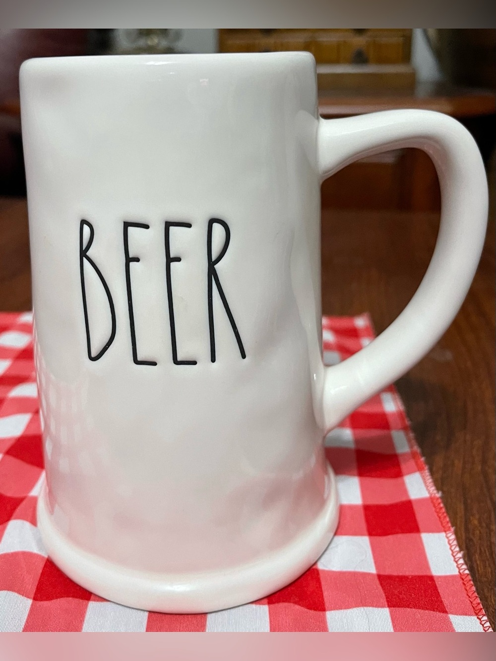 Rae Dunn Ceramic tall Beer Mug White black BEER